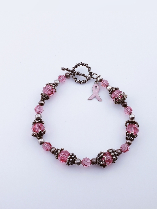 Jewelry - Beautiful Pink Glass Crystal Breast Cancer Awareness Ribbon Bracelet